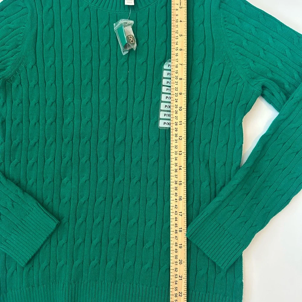 Charter Club Marine Green Cable Women’s  knit Gold button sweater  XL/P NWT - Picture 5 of 8